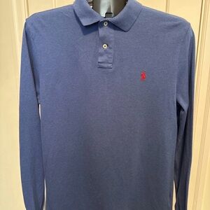 Ralph Lauren Blue Long Sleeve Polo Shirt Medium Custom Slim Fit Knit Top